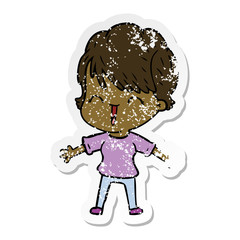 distressed sticker of a cartoon laughing woman