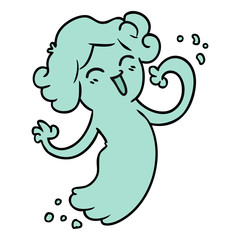 cartoon doodle of a happy pink ghost