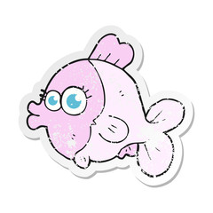 retro distressed sticker of a funny cartoon fish with big pretty eyes