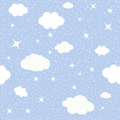 Cute seamless baby pattern of cloud,the stars, the moon. Vector illustration.