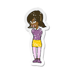 retro distressed sticker of a cartoon annoyed woman