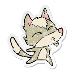 distressed sticker of a cartoon wolf howling