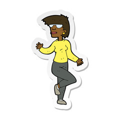 sticker of a cartoon woman waving