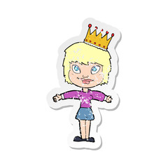retro distressed sticker of a cartoon person wearing crown