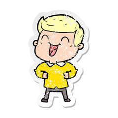 distressed sticker of a cartoon man laughing