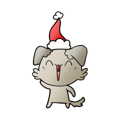 Obraz na płótnie Canvas waving little dog gradient cartoon of a wearing santa hat