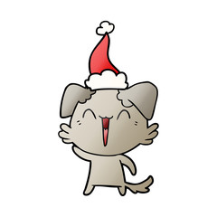 waving little dog gradient cartoon of a wearing santa hat