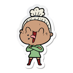 sticker of a cartoon happy old woman