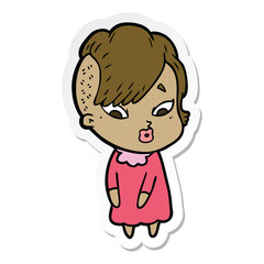 sticker of a cartoon surprised girl