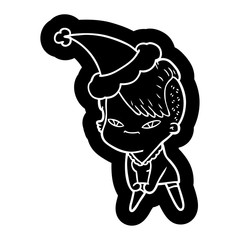 cute cartoon icon of a girl with hipster haircut wearing santa hat