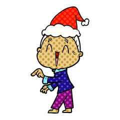 comic book style illustration of a happy old lady wearing santa hat