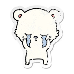 distressed sticker of a crying cartoon polarbear
