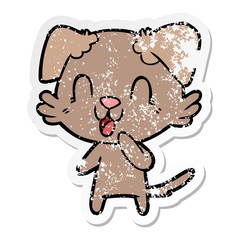 distressed sticker of a laughing cartoon dog