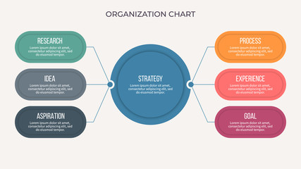 Business infographic. Organization chart with 6 options. Vector template.