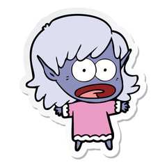 sticker of a cartoon shocked elf girl