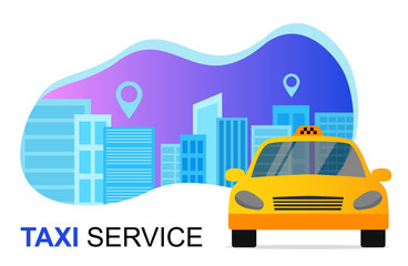 Fototapeta premium Taxi service concept. Taxi car and Cityscape. Vector banner