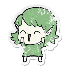 distressed sticker of a cartoon elf girl