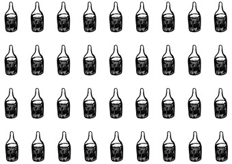 Hand drawn black-and white bottles pattern