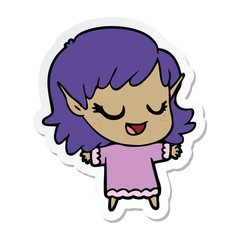 sticker of a happy cartoon elf girl