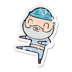 distressed sticker of a cartoon bearded man