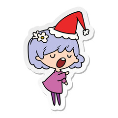 christmas sticker cartoon of kawaii girl