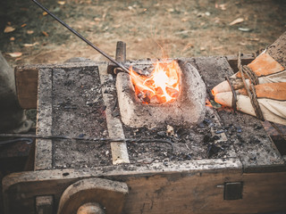 Old woodworking hand tool: wooden plane, chisel ax, sledgehammer, hammer and in a carpentry...