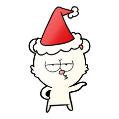 bored polar bear gradient cartoon of a wearing santa hat
