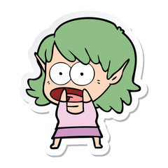 sticker of a cartoon shocked elf girl