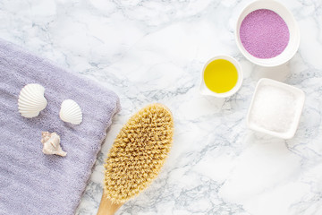Obraz na płótnie Canvas Lavender Organic Scrub, Cream, Oil, Body Skin Care, SPA Aroma Concept