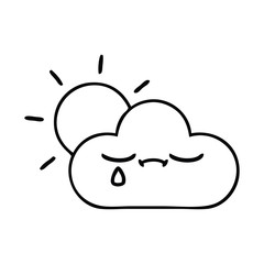 line drawing cartoon storm cloud and sun