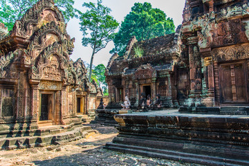 Banteay  Srei  castle  group. Architecture of ancient  Khmer .