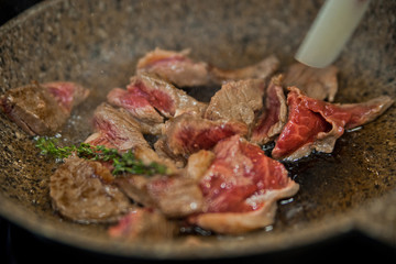 fried meat in a pan
