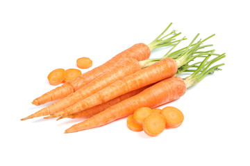 Ripe fresh carrots isolated on white background