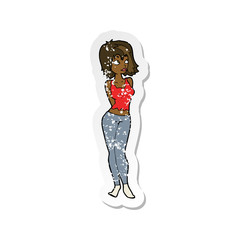 retro distressed sticker of a cartoon attractive girl