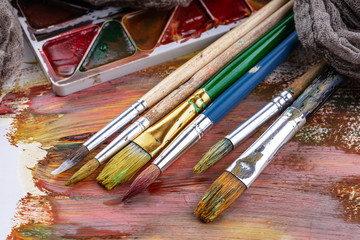 Fototapeta premium Paint brushes and paints for drawing.
