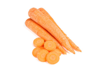 Ripe fresh carrots isolated on white background