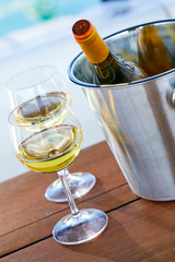 white wine on the yacht