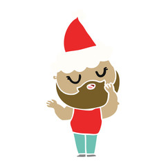 flat color illustration of a man with beard wearing santa hat