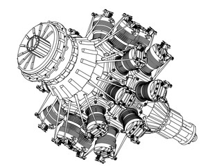 Radial engine on a white
