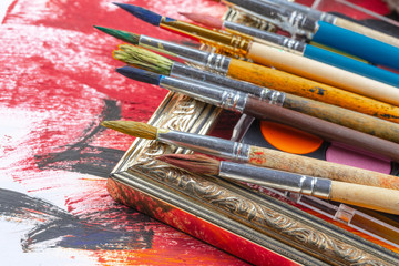 Fototapeta premium Paint brushes and paints for drawing.