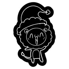 happy cartoon icon of a lion wearing santa hat