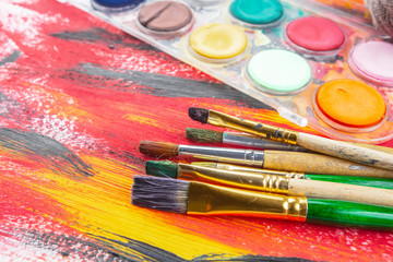 Fototapeta premium Paint brushes and paints for drawing.