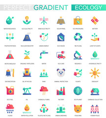 Vector set of trendy flat gradient Ecology and green energy icons.