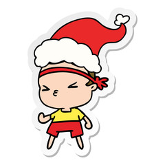 christmas sticker cartoon of kawaii boy