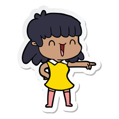 sticker of a cartoon happy girl