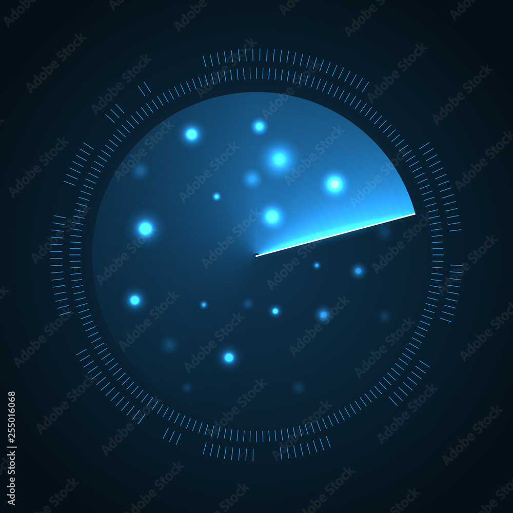Aufkleber Sonar display with scanning. Radar screen with targets.