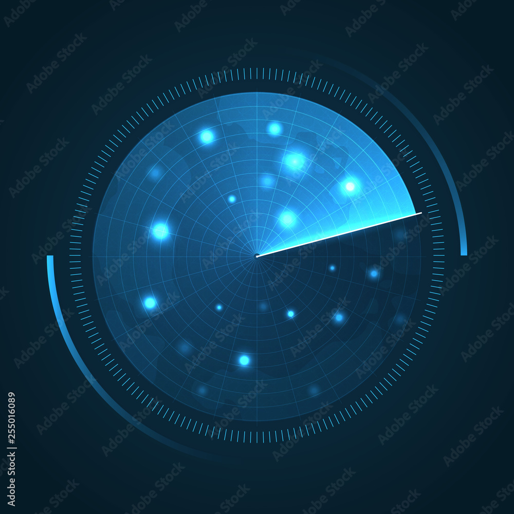Aufkleber Sonar display with scanning. Radar screen with targets.