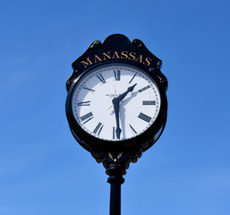 Clock in the old town of Manassas, Virginia