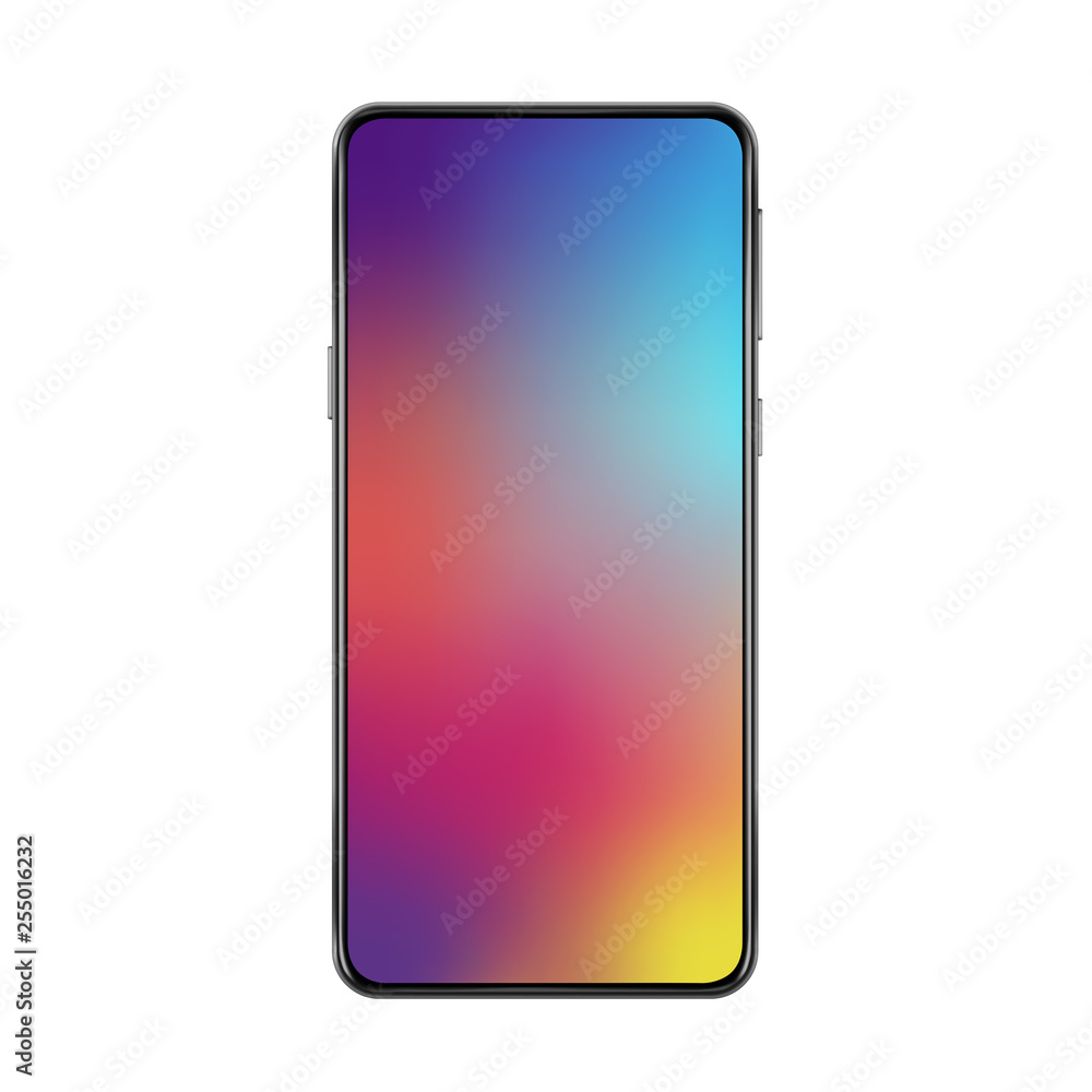 Poster new version of black slim full frameless realistic vector smartphone with modern gradient mesh wallp