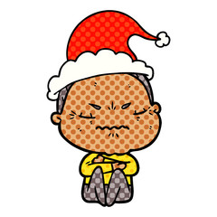 comic book style illustration of a annoyed old lady wearing santa hat